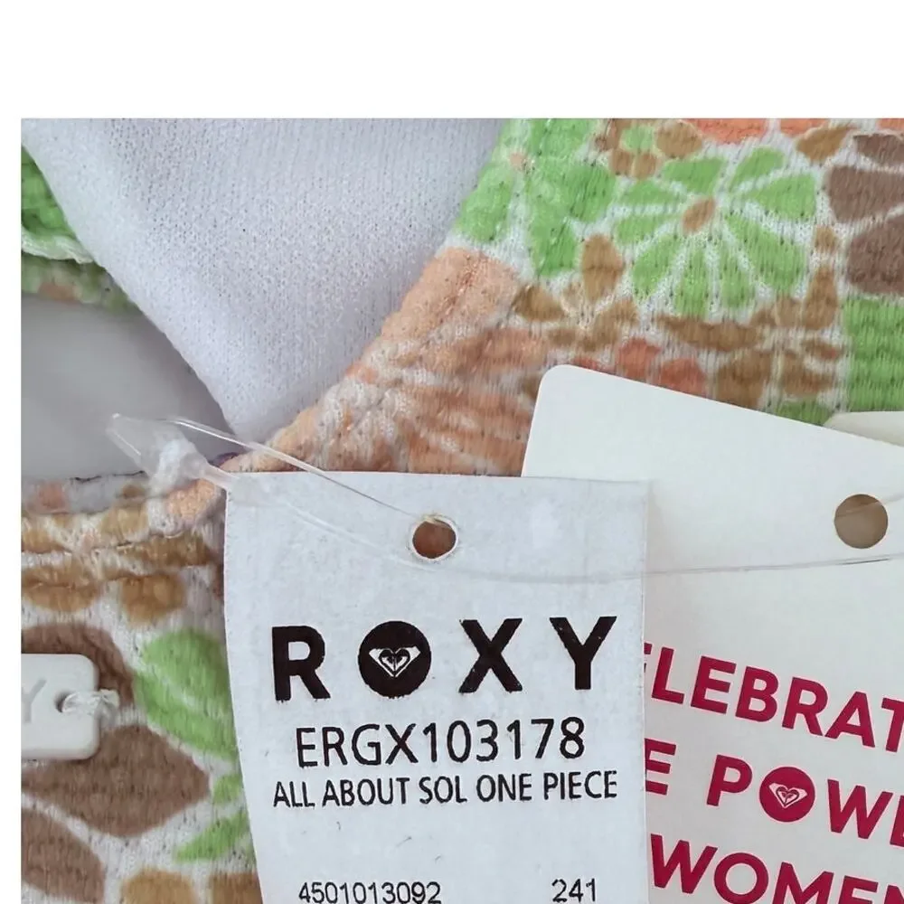 Roxy Girl All About Sol Retro Mod One Piece Swimsuit Size 12 Floral Print Cutout